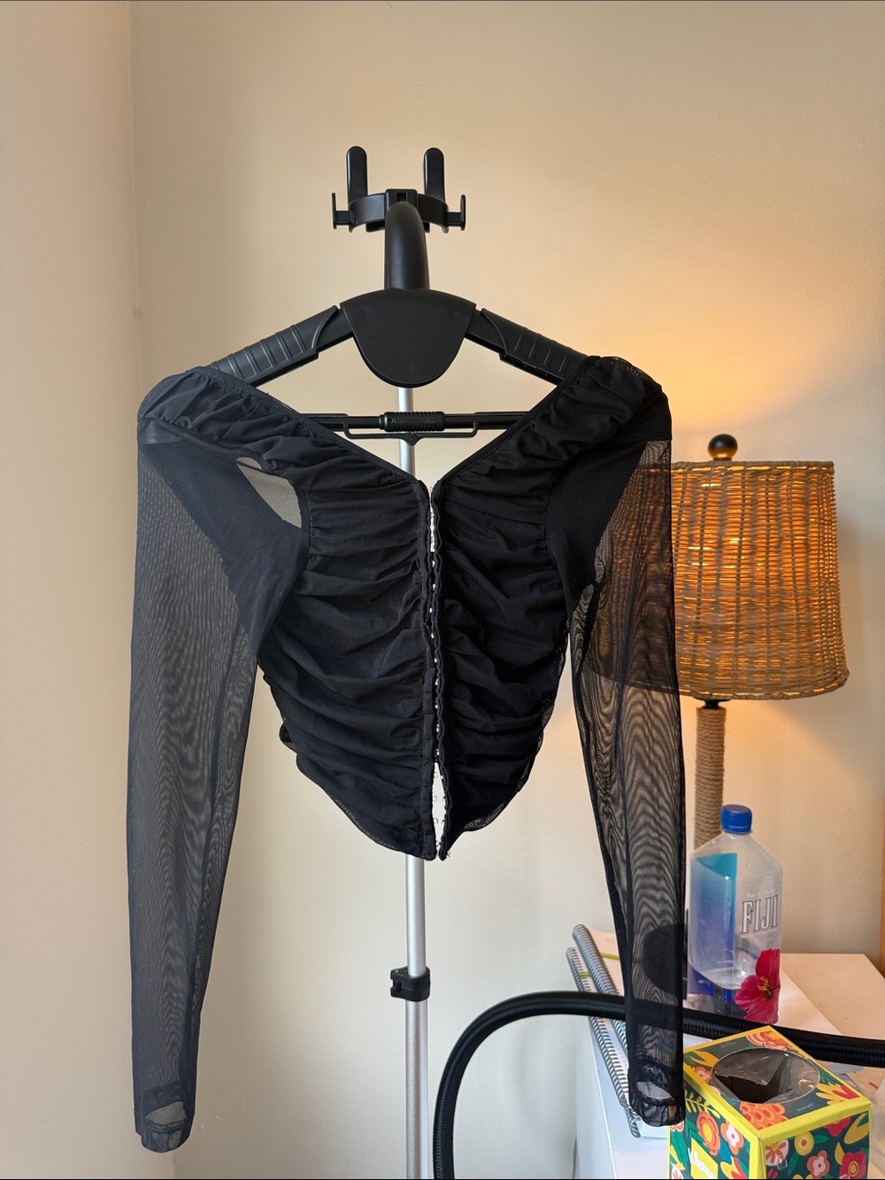 Princess Polly Black Sheer Ruched Long-Sleeve corset top
